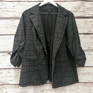 TORRID Size 2 Black Gray Glencheck Plaid Ruched Sleeve Blazer Jacket Plus 18/20